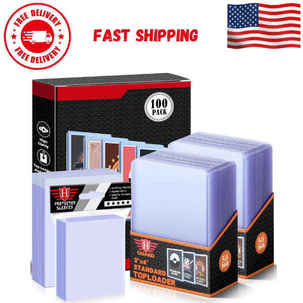 Trading Card Sleeves Hard Plastic Clear Case Holder 300 Baseball Cards Topload!!