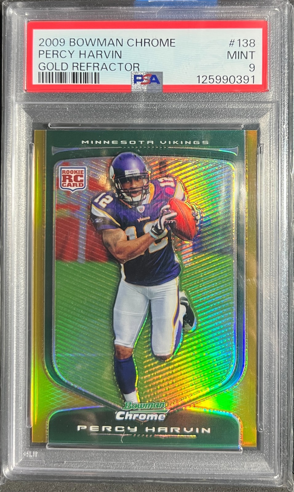 2009 TOPPS PERCY HARVIN GOLD REFRACTOR SSP /50 PSA 9 LOW POP NON AUTO 1/1? 🔥