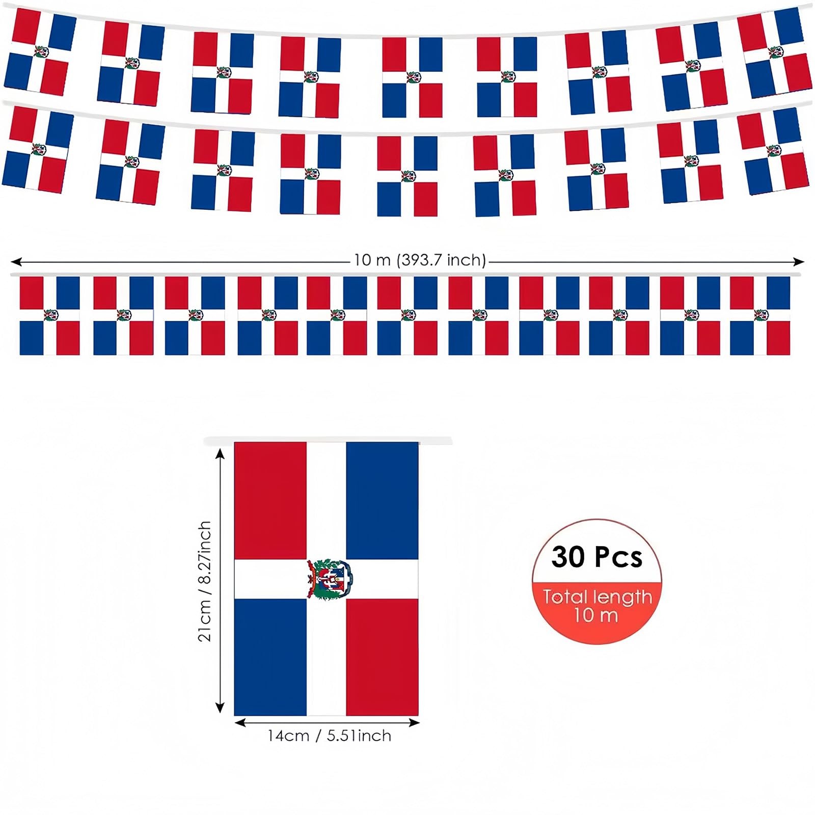 AhfuLife 30 Pcs Dominican String Flags for 5.51×8.26 in-30 Pcs,