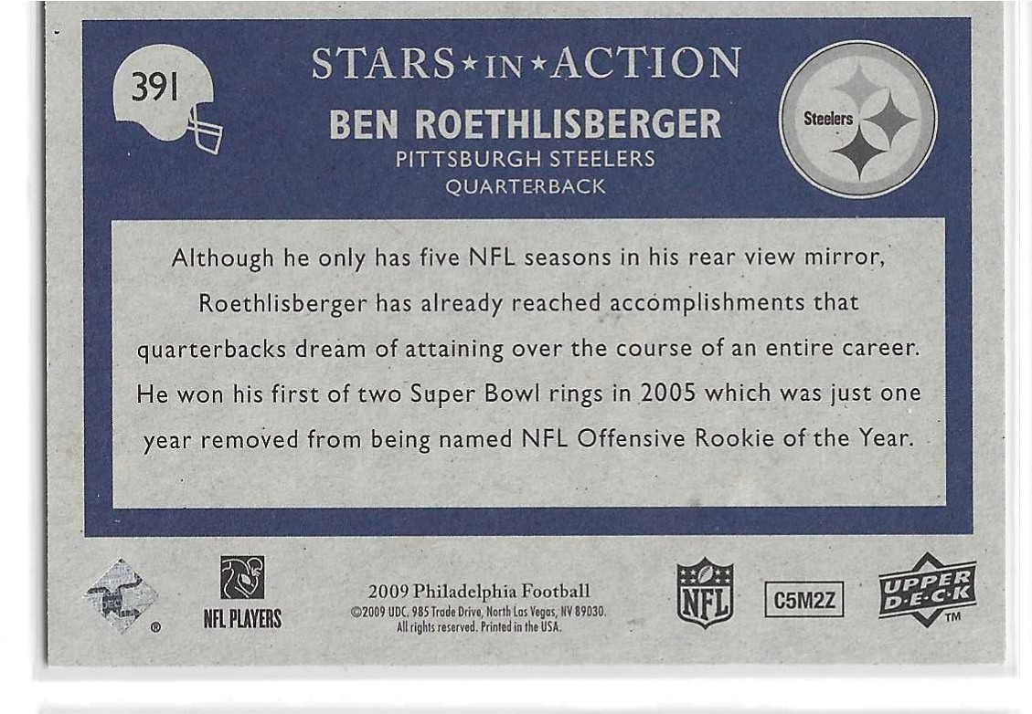 BEN ROETHLISBERGER 2009 PHILADELPHIA STARS IN ACTION STEELERS $1.99 ROOM