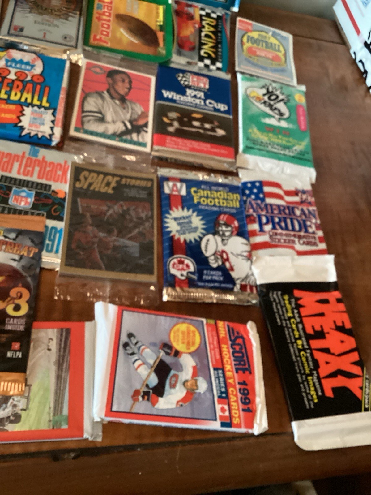 Lot of 50 Diff Random Unopened Packs Sport & Non Sport with 1 LEAF METAL proof
