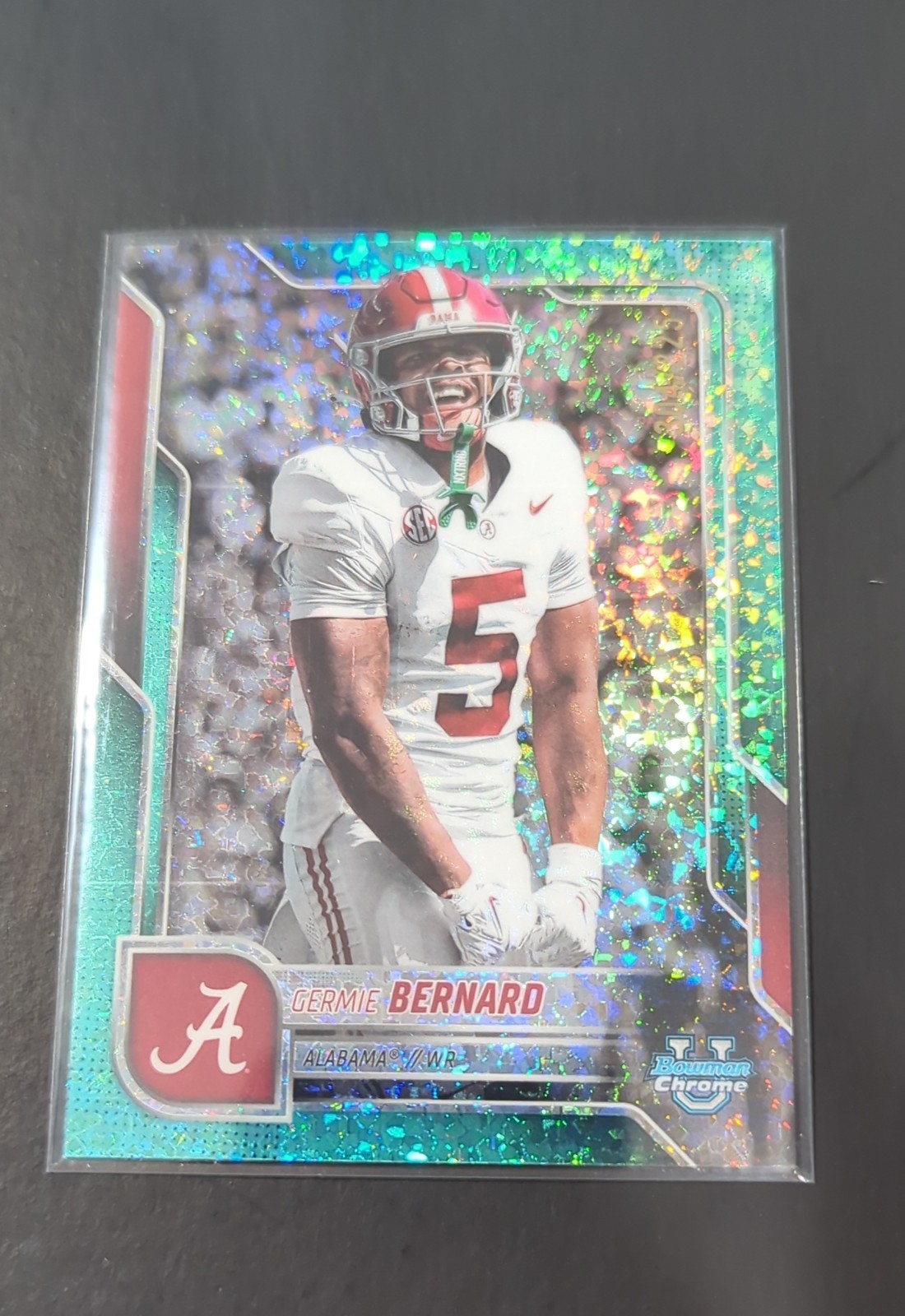 2025 Bowman University Chrome – Germie Bernard #187 Aqua Mini-Diamond Refr /325