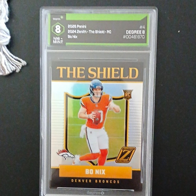 Panini 2024 Zenith The Shield Bo Nix #4 Rookie RC Broncos Degree Grading