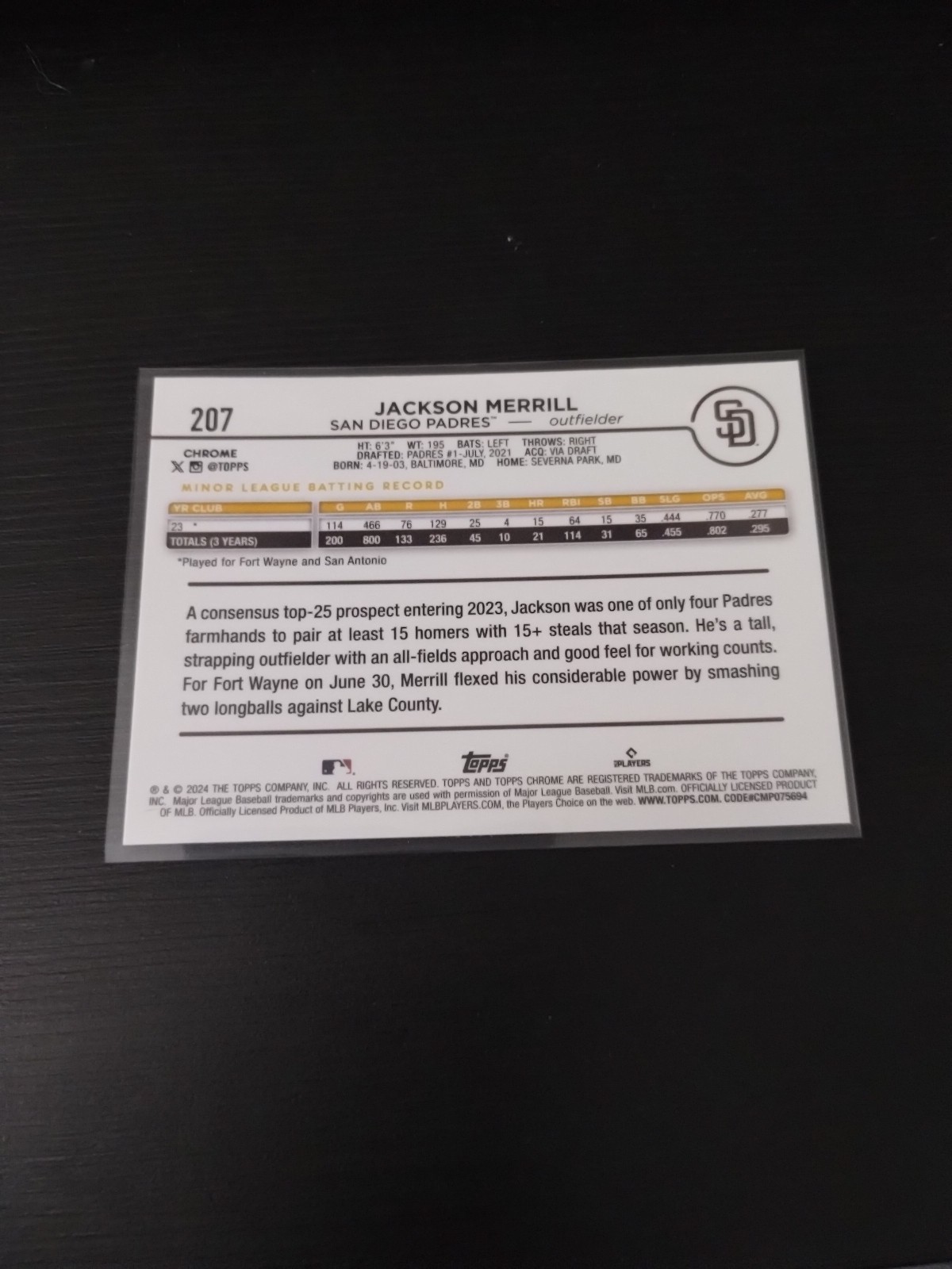 2024 Topps Chrome – Jackson Merrill #207 (RC) Padres