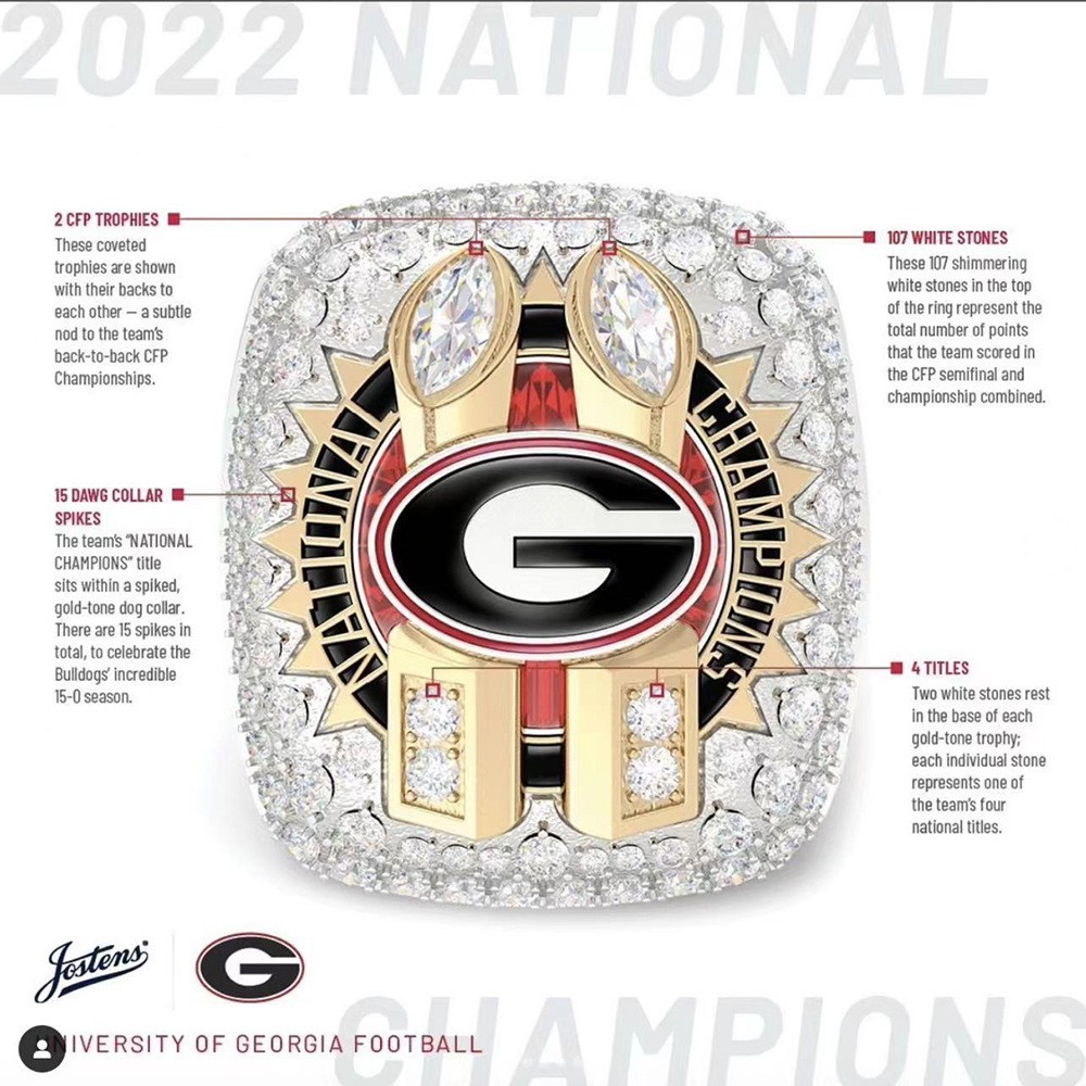 2022 NCAA Georgia Bulldogs Championship Ring-SMART SIZE 9-11-13
