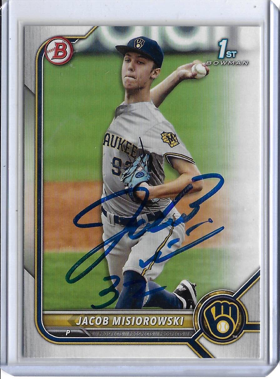 Jacob Misiorowski Autographed 2022 1st Bowman Paper RC Rookie Card BREWERS ACE