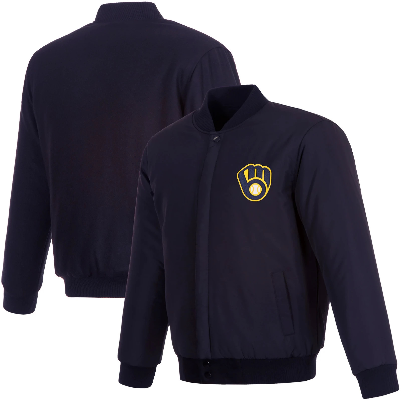 JH Design Milwaukee Brewers All Wool Jacket with Nylon Lining & Embroidered Logo