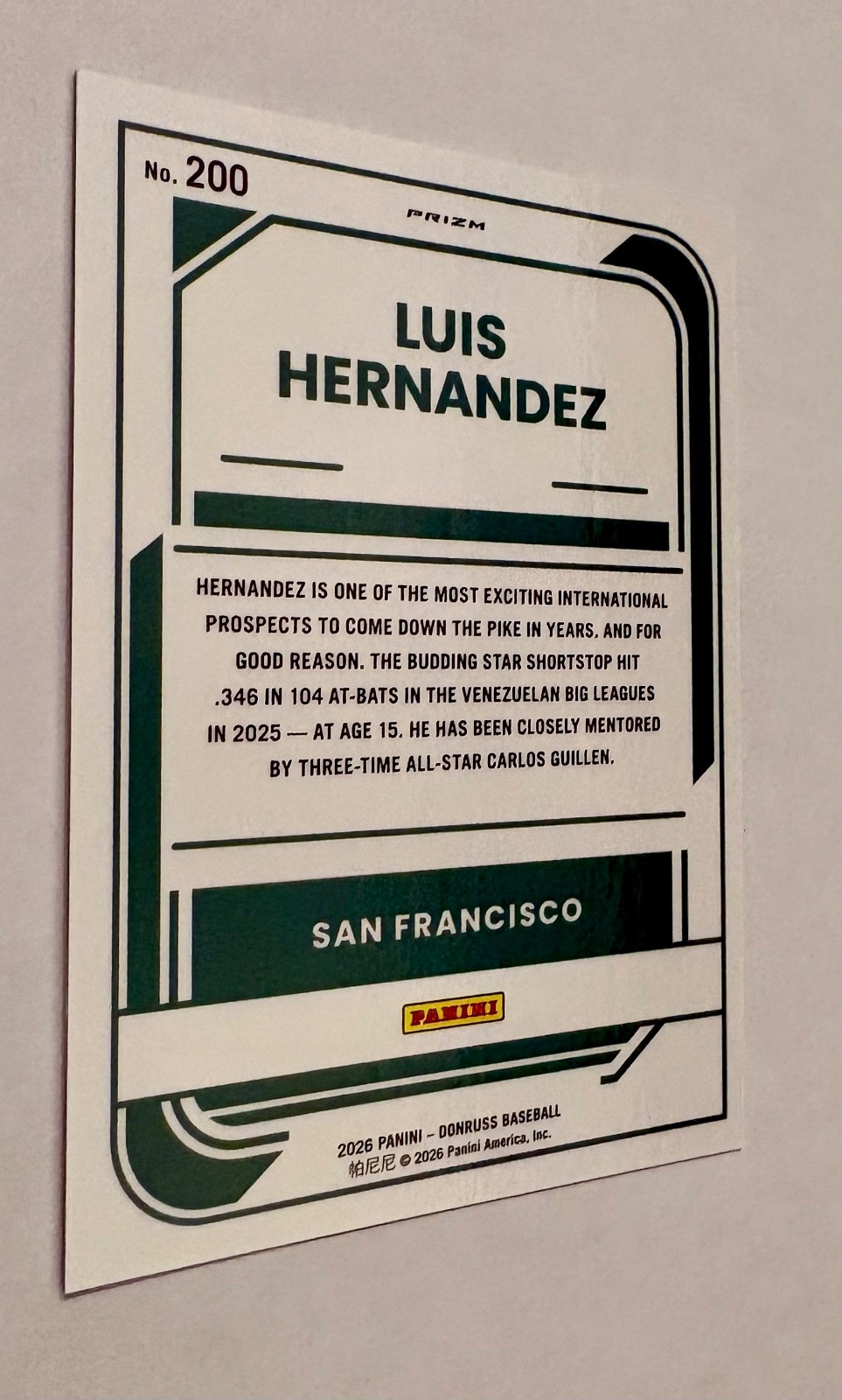 2026 Donruss Optic Luis Hernandez Silver Holo Prizm #200 Rated Prospect