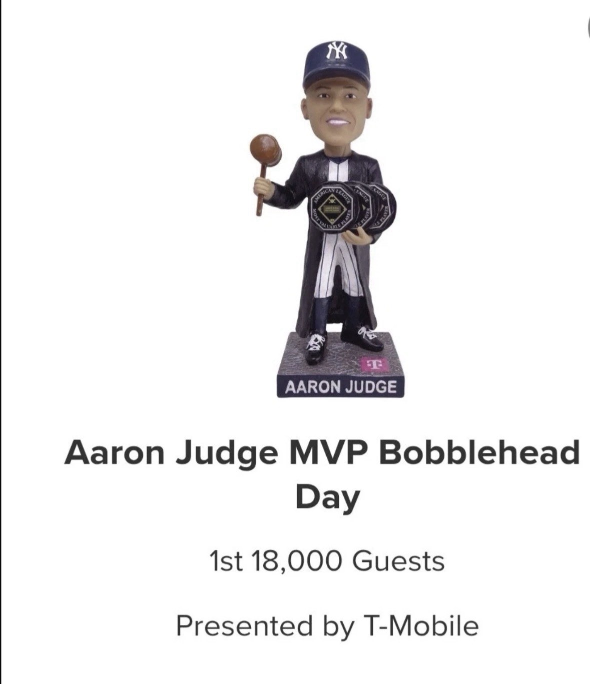 PRESALE Aaron Judge NY Yankees 3X MVP SGA Bobblehead 6/20/2026. FAST SHIPPING!