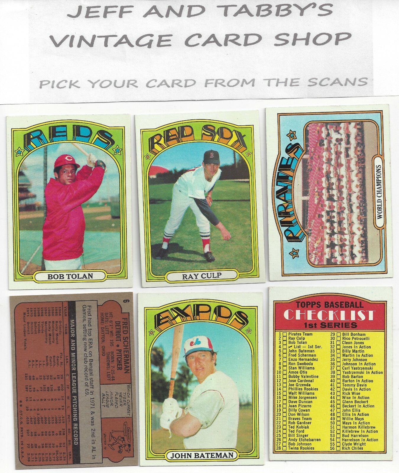 1972 TOPPS BASEBALL 360 TO 773 / SEE DROP DOWN MENU FOR CARD YOU WILL RECEIVE.