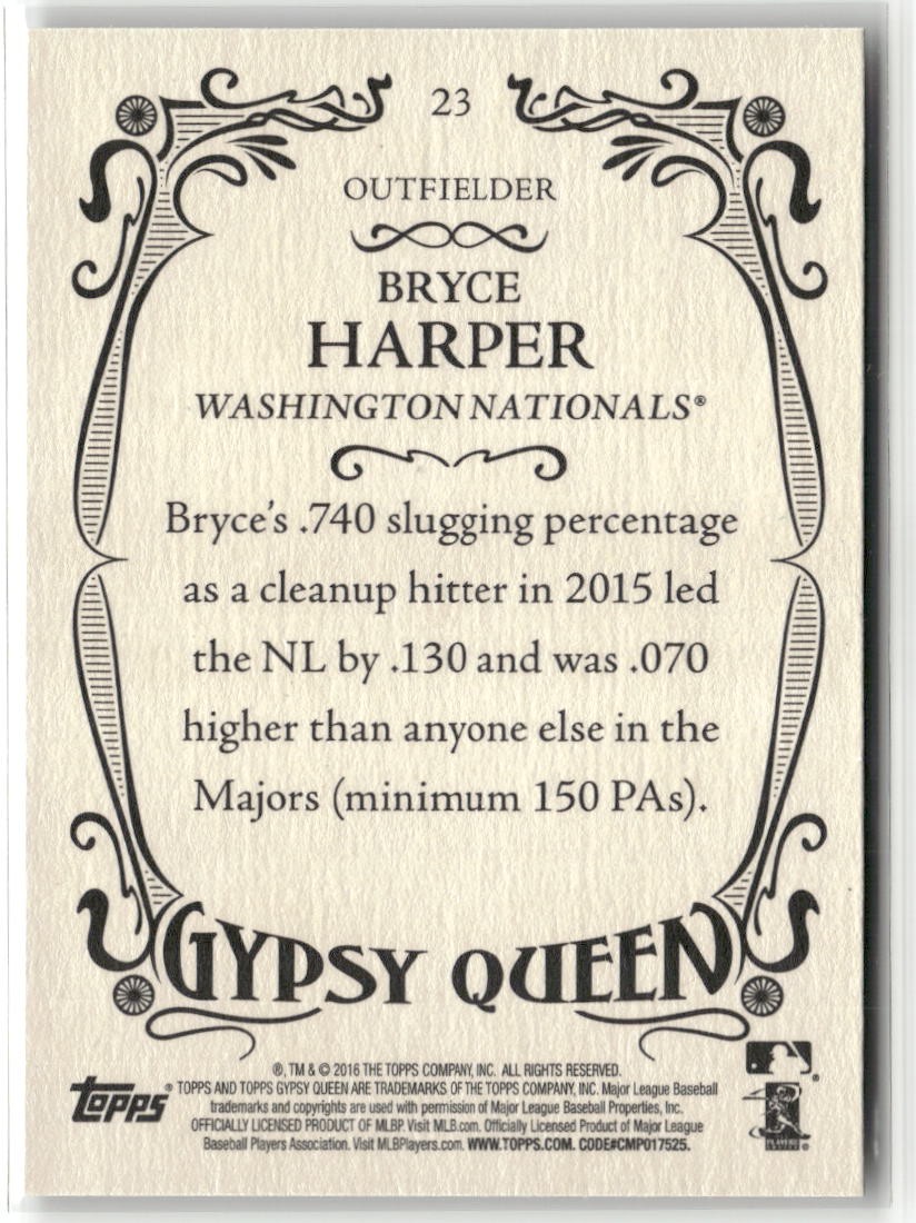 2016 Topps Gypsy Queen #23 Bryce Harper ☘️303