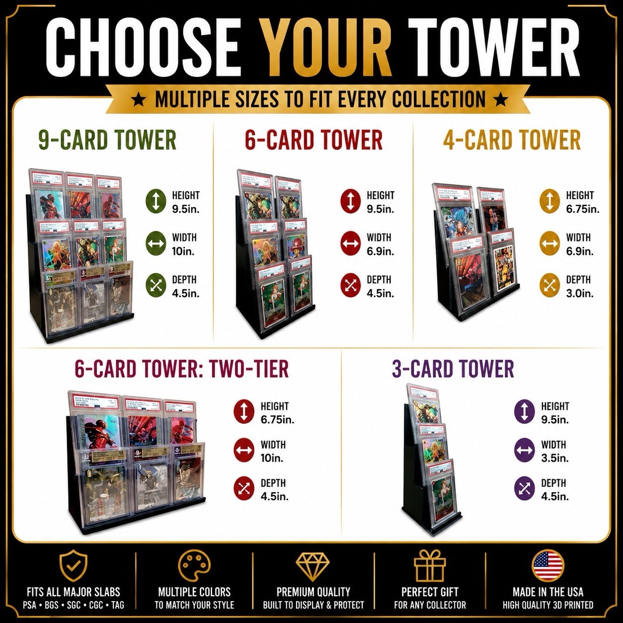 Trading Card Display Tower – Choose Color & Variant