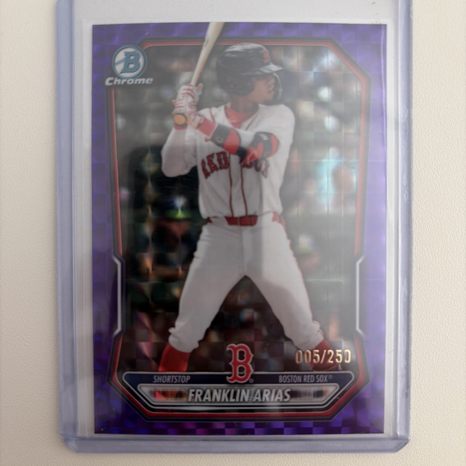 FRANKLIN ARIAS 2026 BOWMAN CHROME PROSPECT PURPLE GEOMETRIC REFRACTOR #005/250