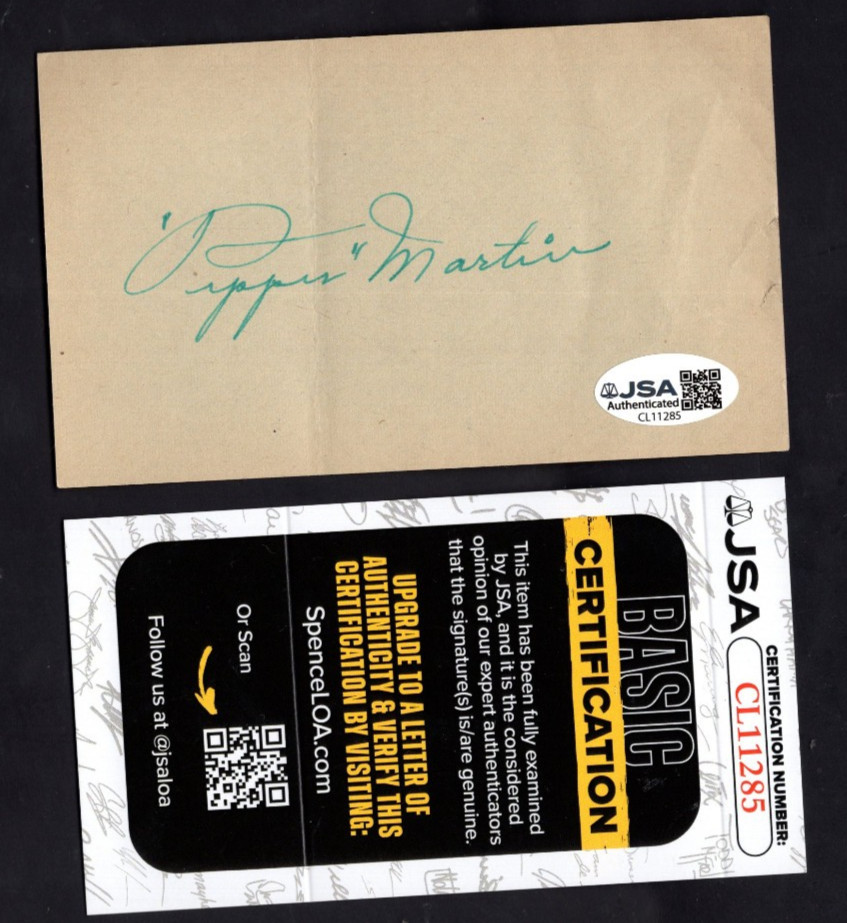 “PEPPER” MARTIN Signed Autograph Auto 5×3″ Index Card Cut Cardinals JSA 💎 COA