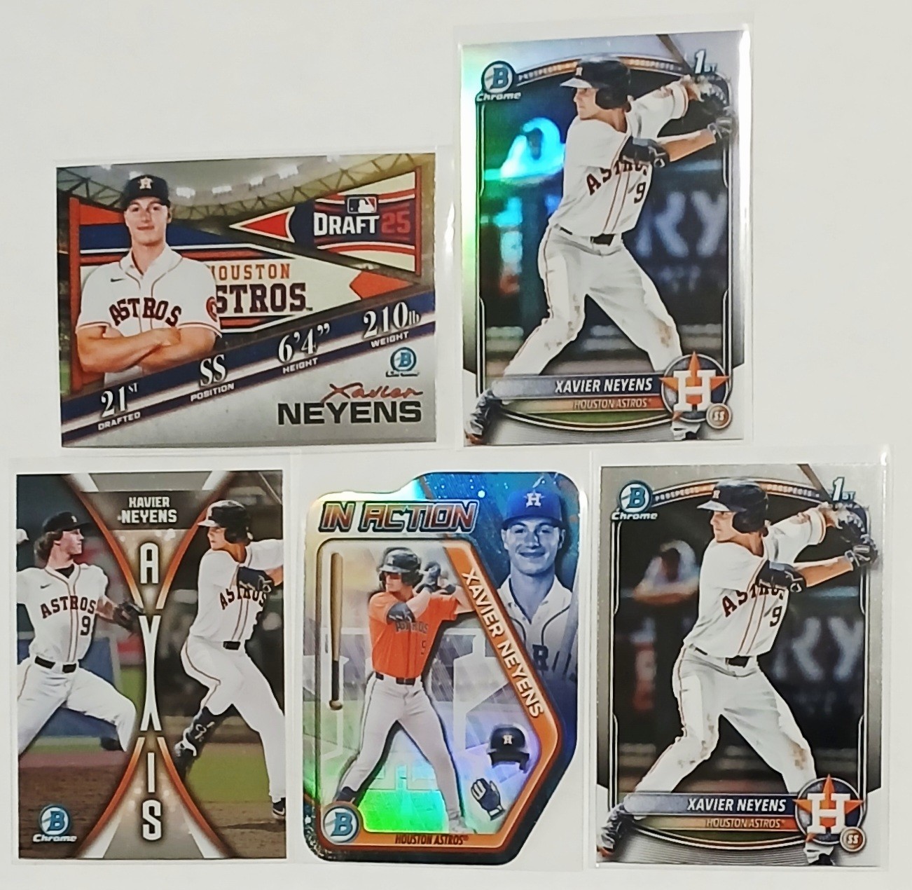 5x Lot Xavier Neyens 2025 Bowman Draft 1st Chrome Refractor BDC-2 Axis In Action