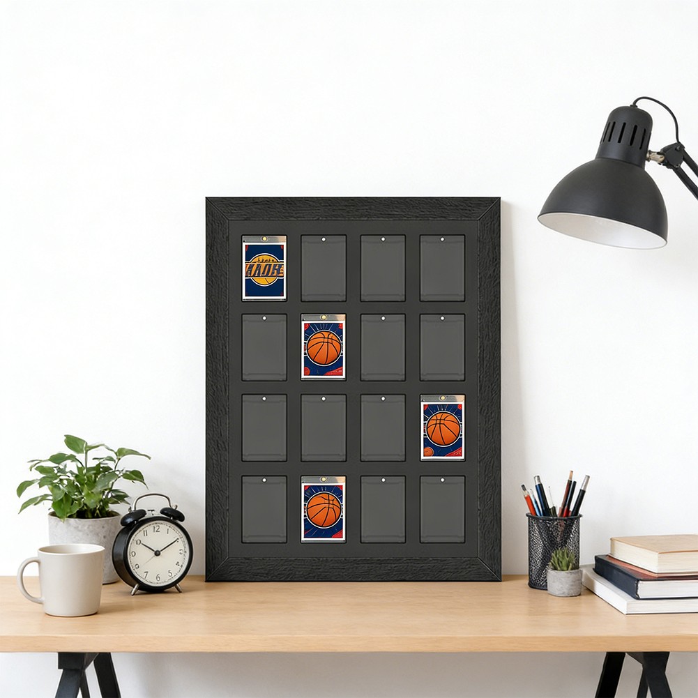 16Grid Wooden Wall Mount Display Case Frame For Magnetic Card sleeves 35pt-360pt