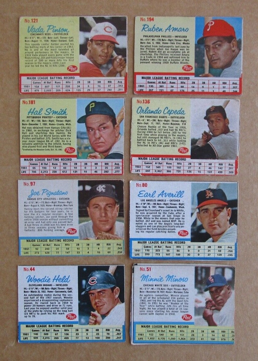 1962 POST CEREAL BASEBALL CARD SINGLES COMPLETE YOUR SET U-PICK UPDATED 5/8