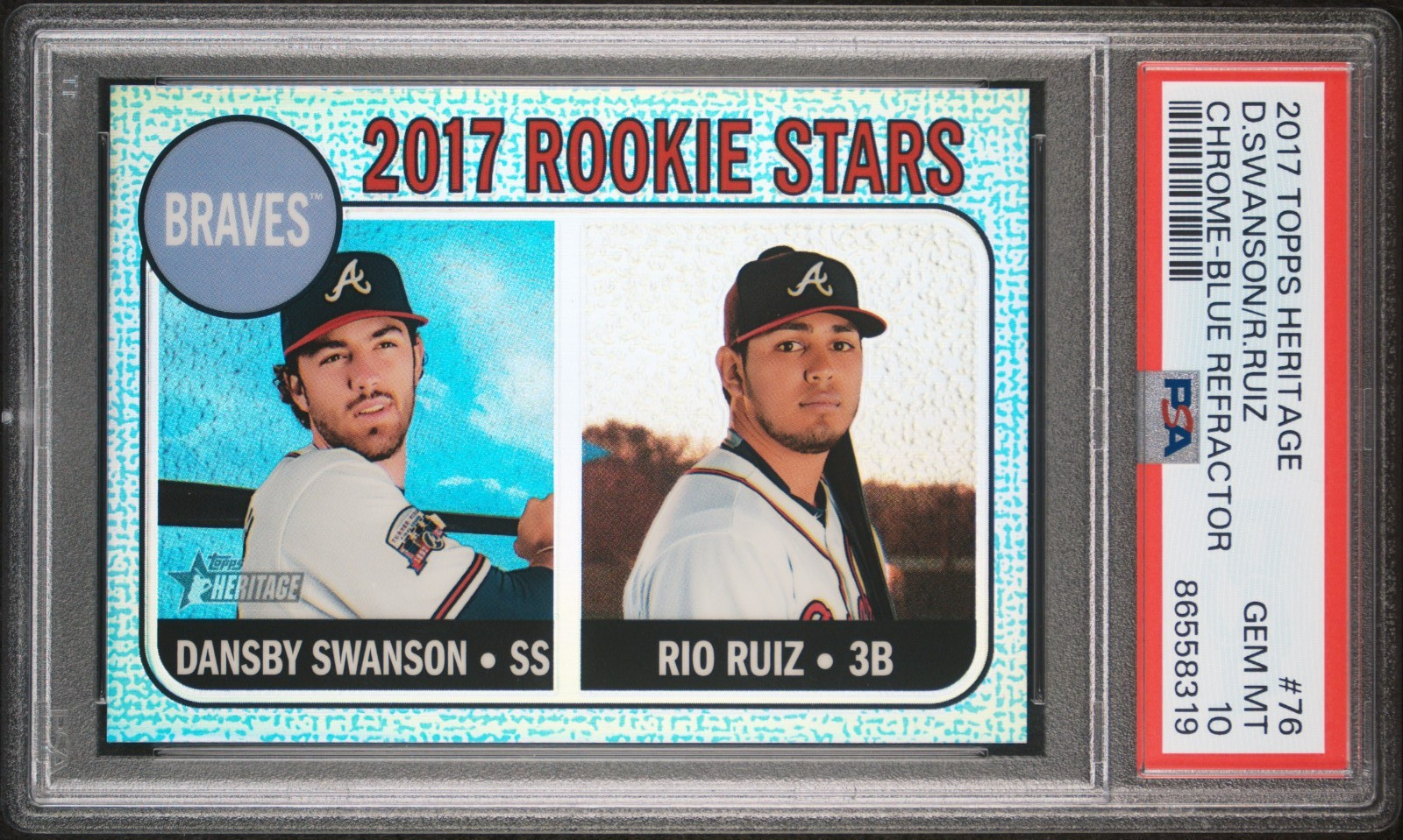 Dansby Swanson 2017 Topps Heritage Chrome Blue Refractor RC 12/68 PSA 10 Pop 12