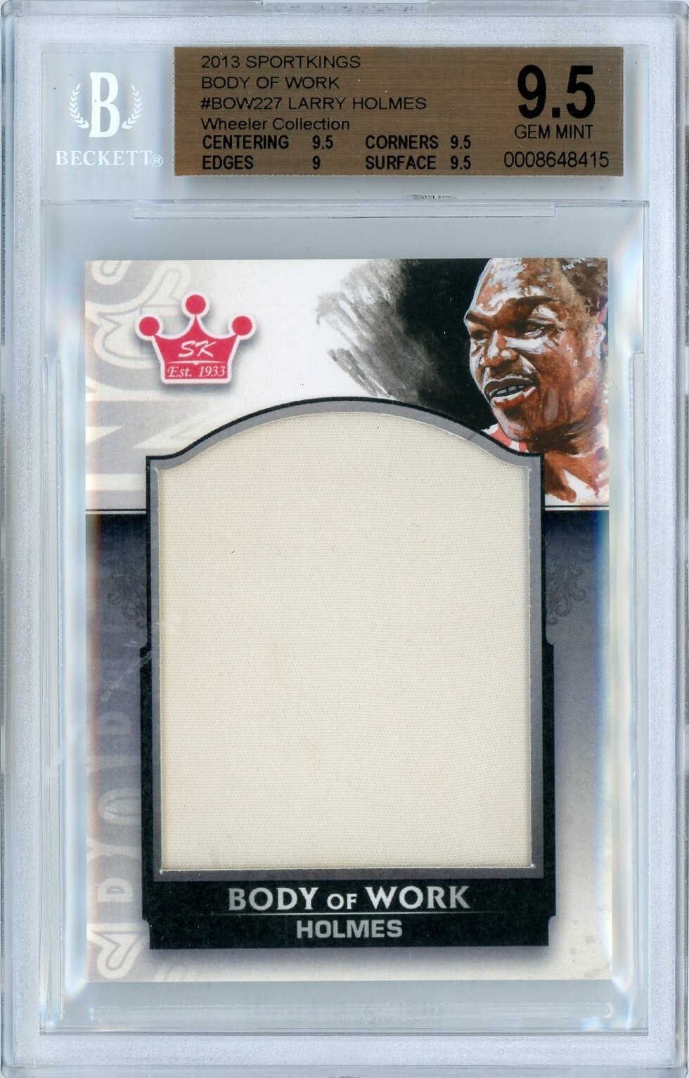 2013 SPORTKINGS BODY OF WORK – 1/1 LARRY HOLMES ON-CARD ART + RELIC! – BGS 9.5