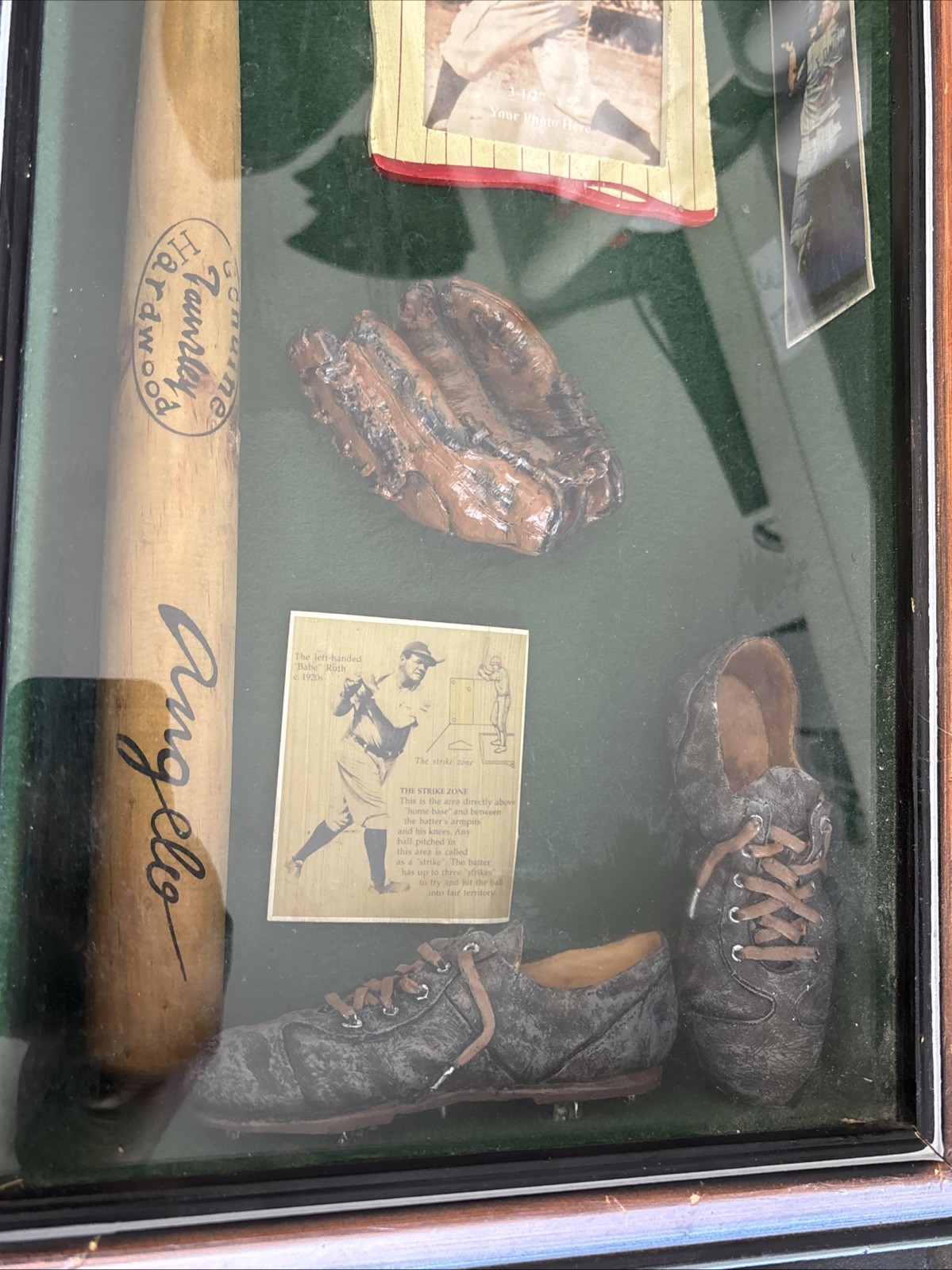 Vtg Babe Ruth “Add Your Photo” Baseball Shadow Box Framed 26.5×11.25×3.5in