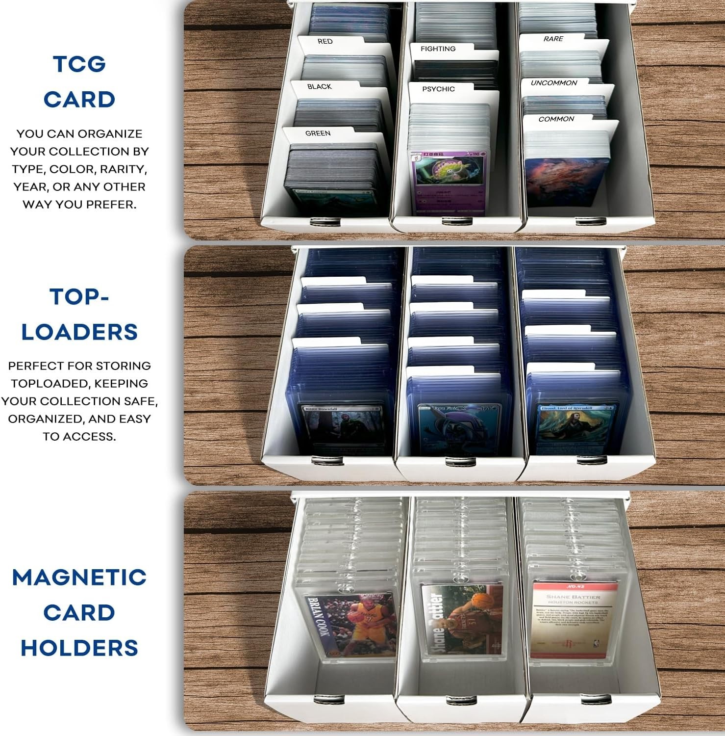 Space-Saving Multi-Compartment Trading Card Organizer Box – 6 Drawers Included