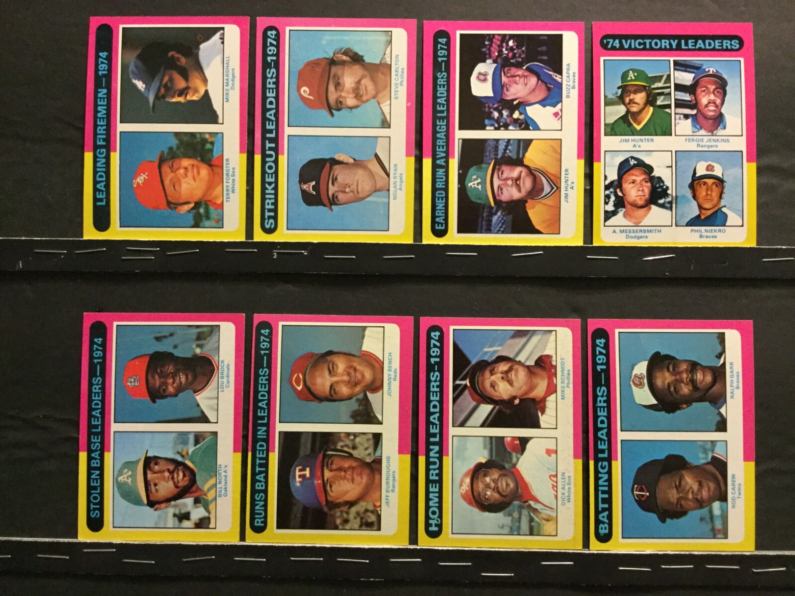 1975 Topps Baseball 1974 League Leaders Set #’s 306-313 (8 Cards) EXMT Sku3