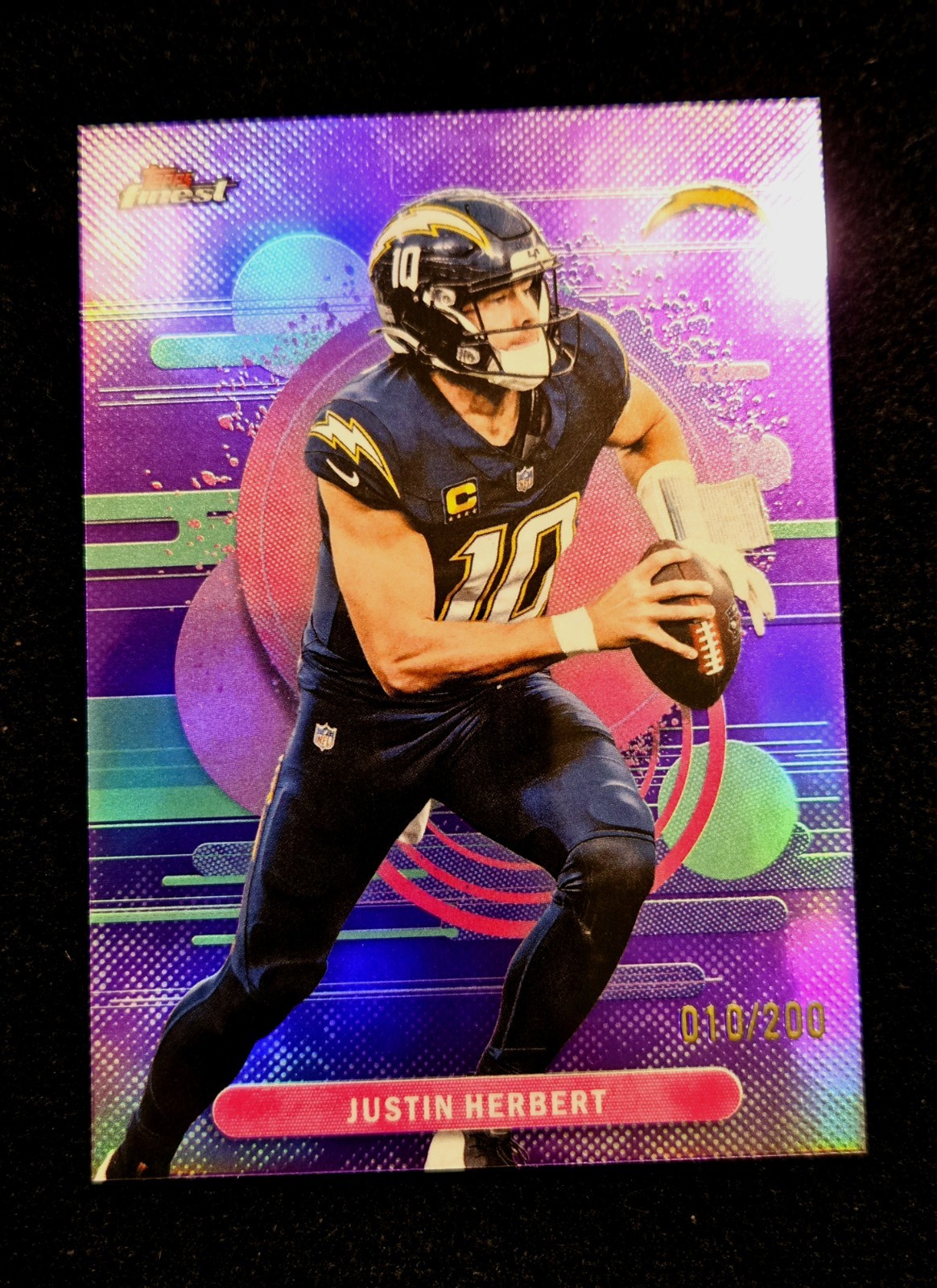 2025 Justin Herbert 10/200 Topps Finest #138 Purple Refractor Jersey Match 1/1