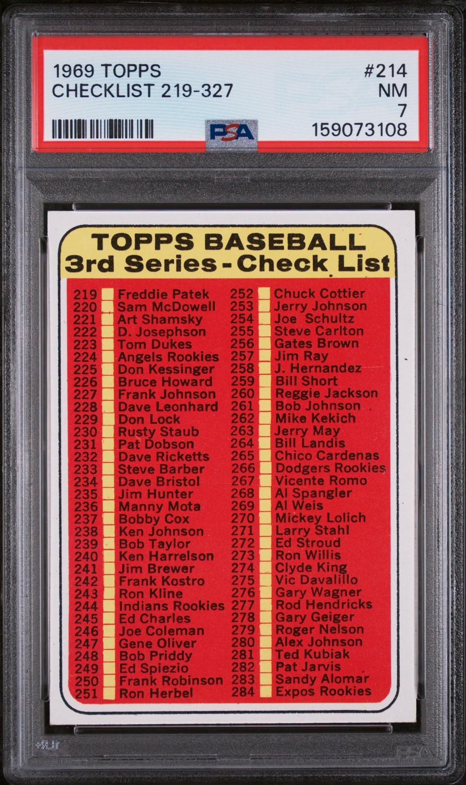 1969 Topps Baseball Checklist 219–327 #214 – Vintage Baseball