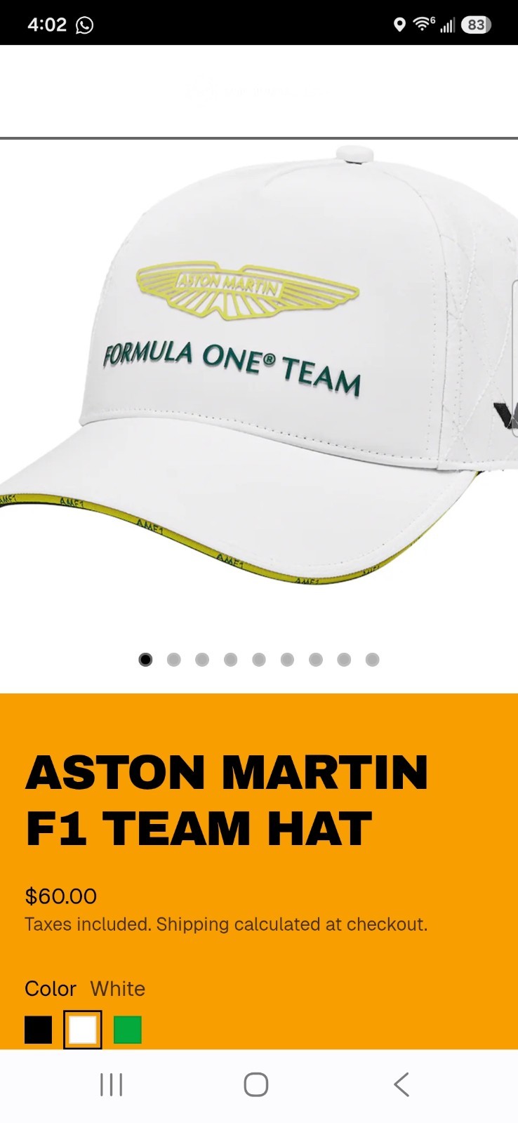 Aston Martin Aramco Formula One Team Cap White Adult Strapback Adjustable NWT