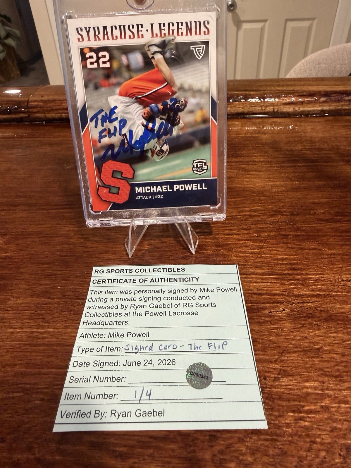 Mike Powell Signed Syracuse Legends “The Flip” Card Auto w/ COA 6/24/26 1/4