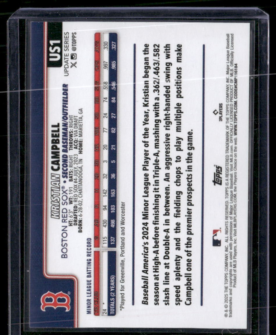 2025 Topps Update #US1 Kristian Campbell Rainbow Foil