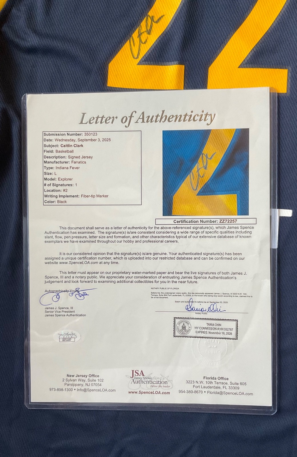 JSA LOA Caitlin Clark Signed Autographed Indiana Fever Jersey MAKE OFFER
