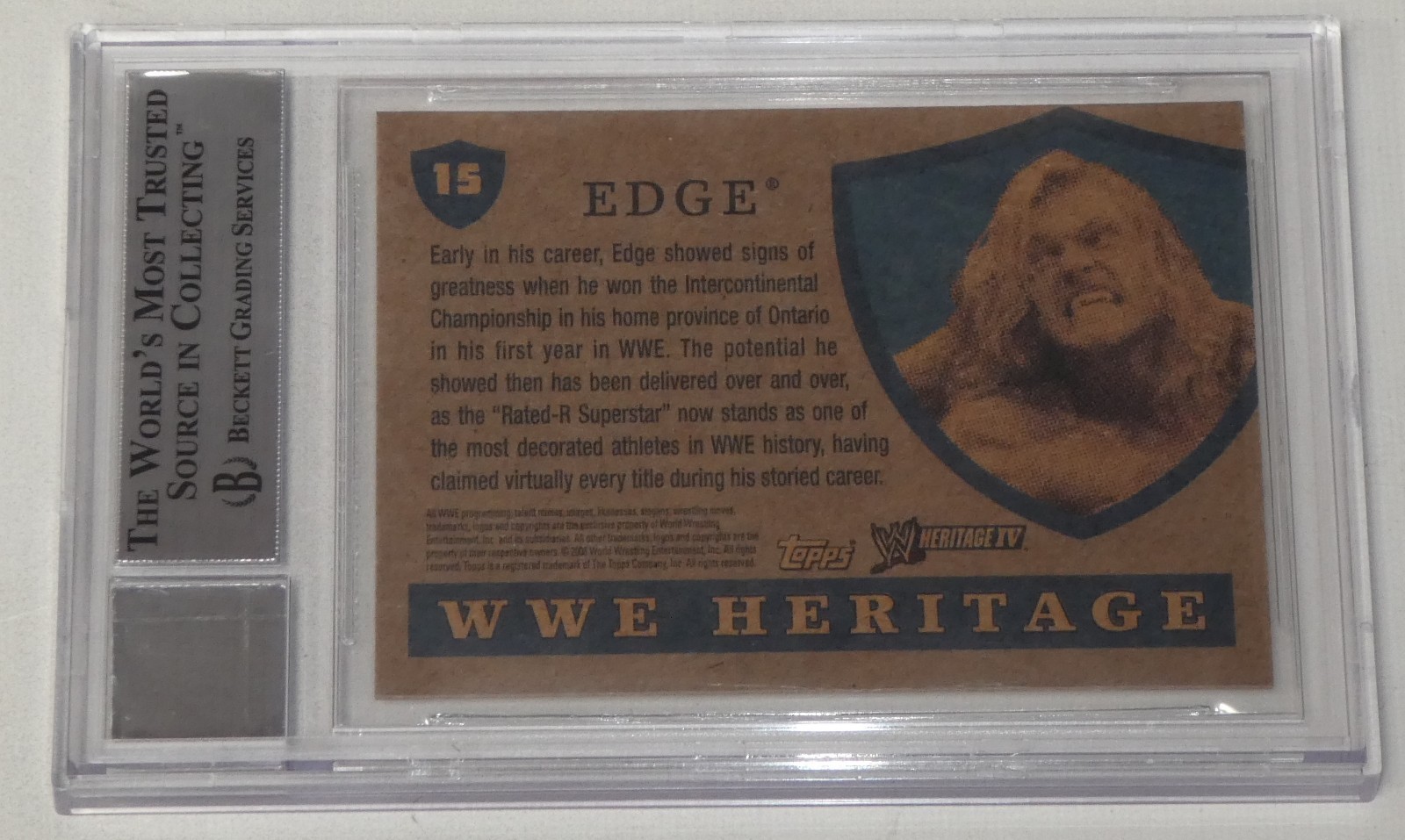 Edge Signed 2008 Topps Heritage IV WWE Card #15 BAS COA Gem Mint 10 Autograph