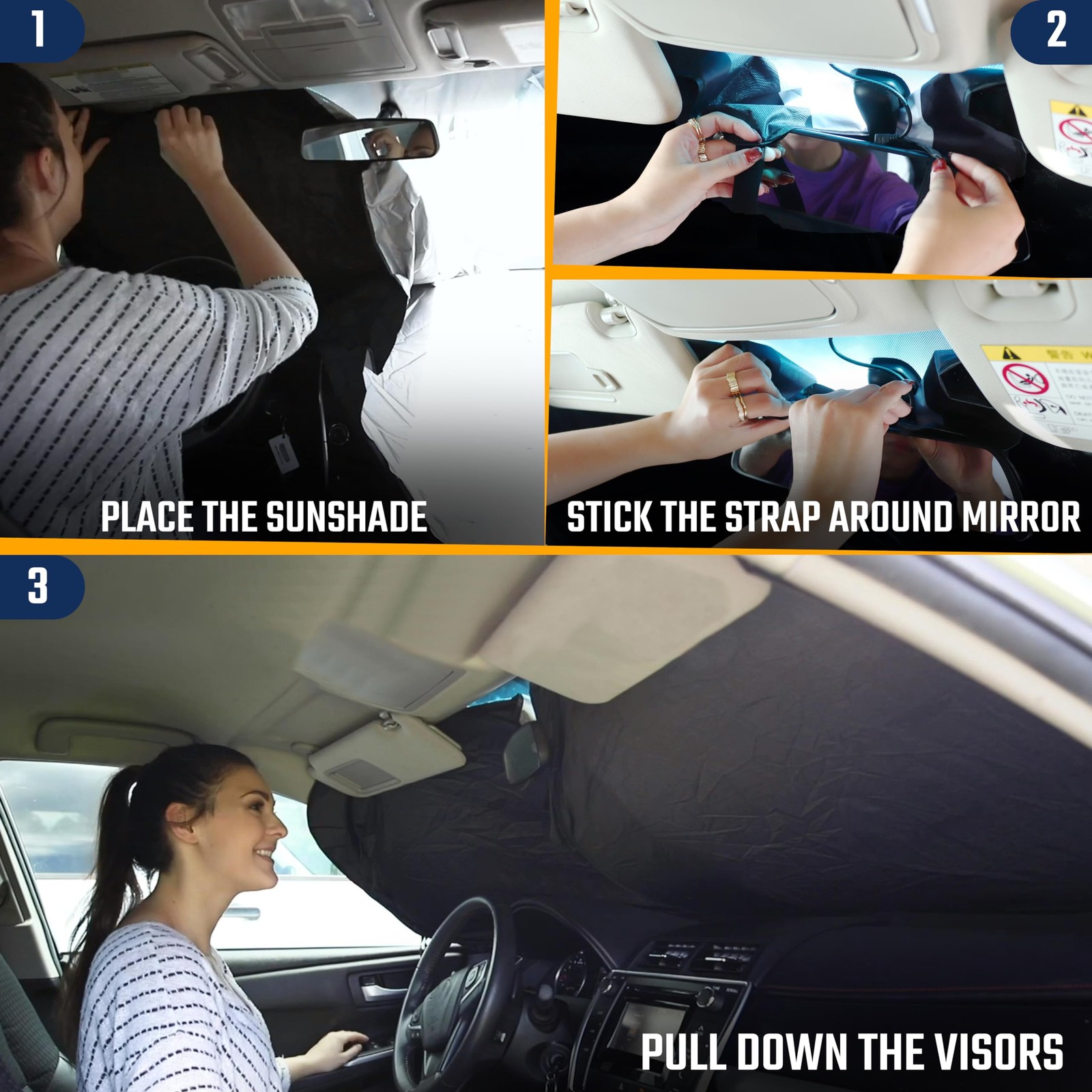 Custom Fit Windshield Sun Shade Cover UV Protection for Cars Black Silver