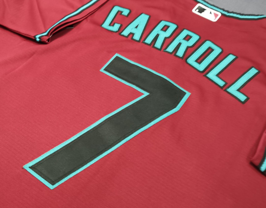 Corbin Carroll #7 Diamondbacks Red Cool Base Sewn Stitched Jersey.