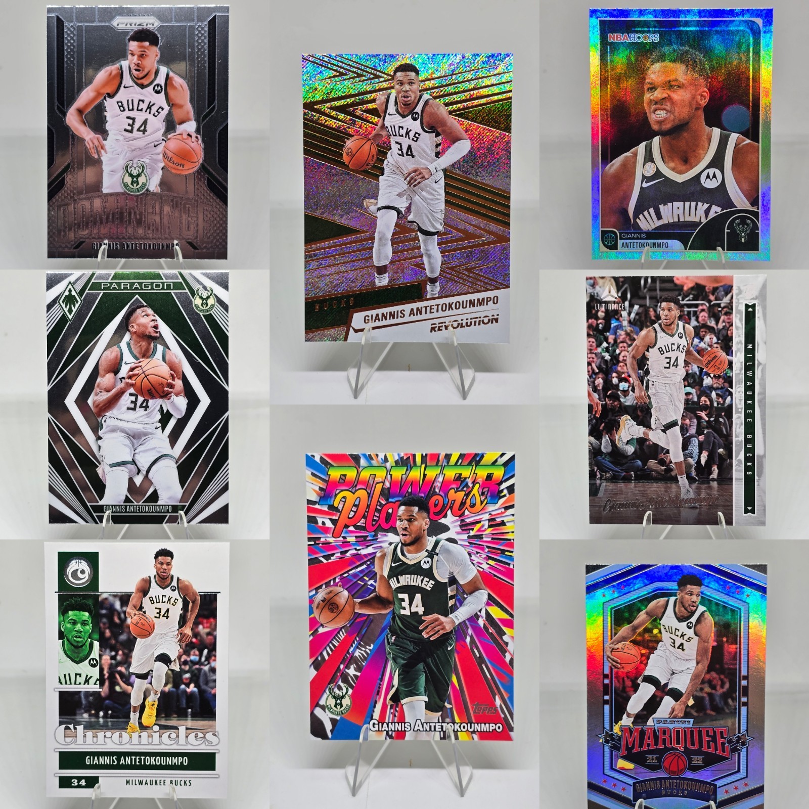 Giannis Antetokounmpo 2025 Panini Hoops 8 Card Lot Bucks All Different