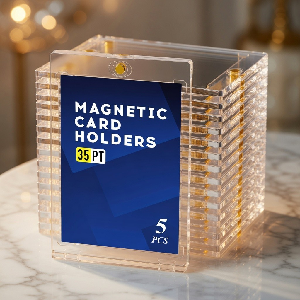 1-5 PCS 35pt Magnetic Card Holder for Cards, One Touch Hard Plastic Thick Cases