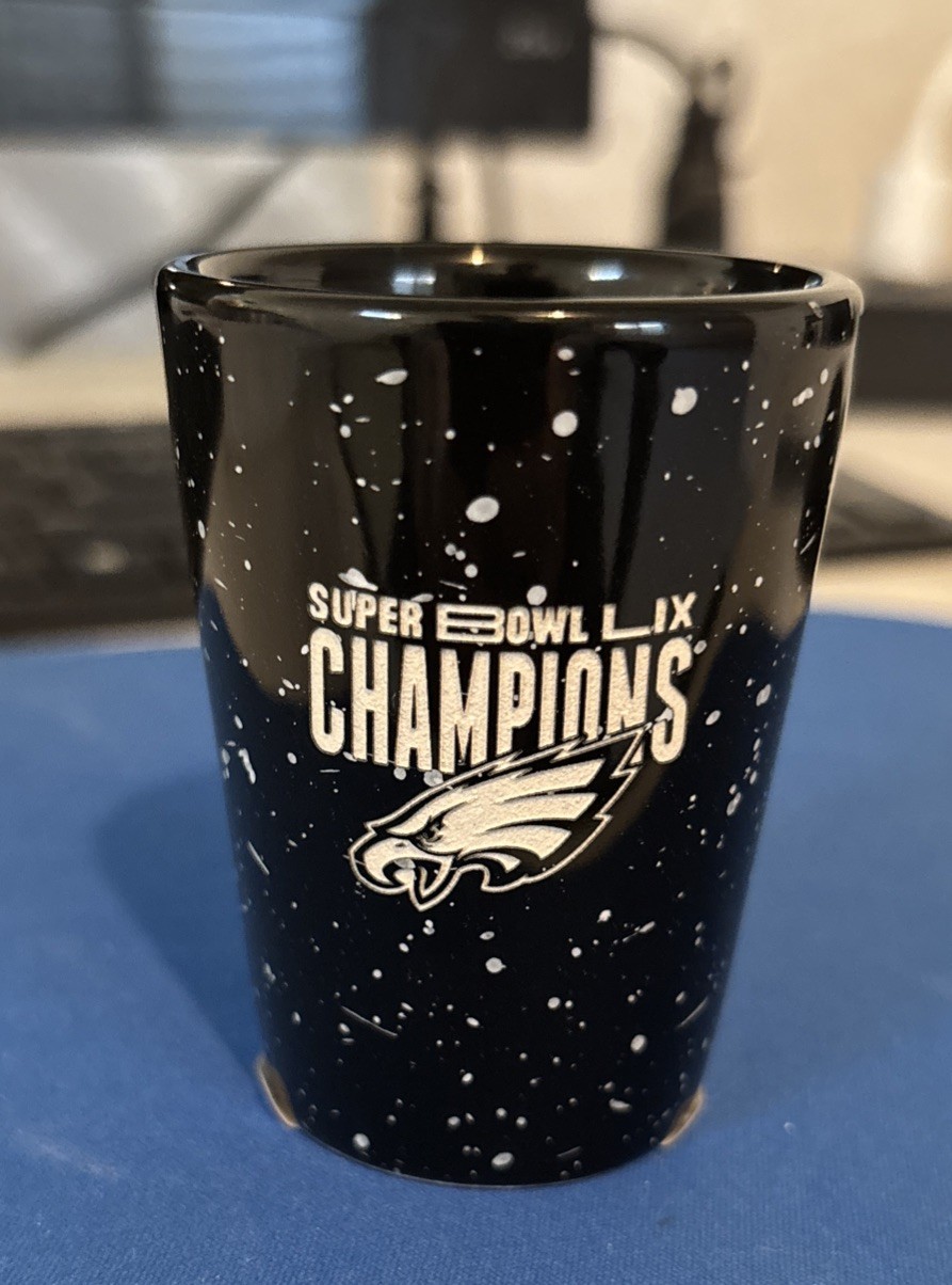NWT Philadelphia Eagles Super Bowl LIX Champions 2oz Black Shot Glass Engraved