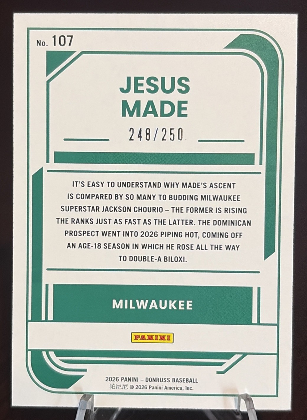 🔥2026 Donruss Baseball Jesus Made Red Rated Prospect /250 🔥 Brewers🔥