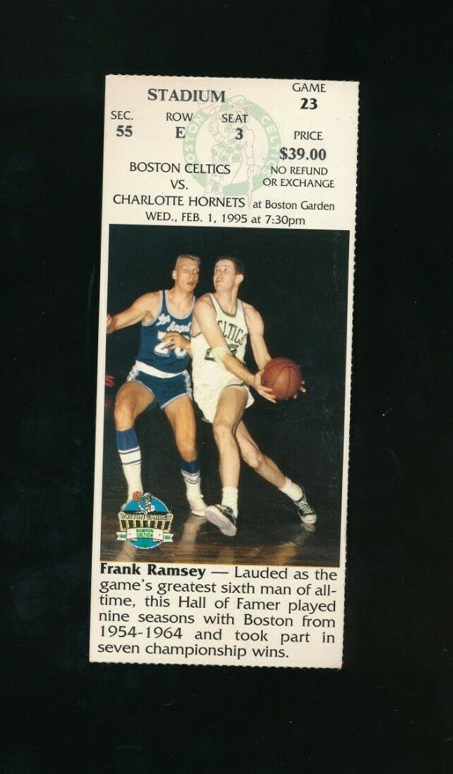 Feb 1 1995 Hornets v Celtics Ticket Scott Burrell 16 PT 11 RB Montross 24 SWSW6