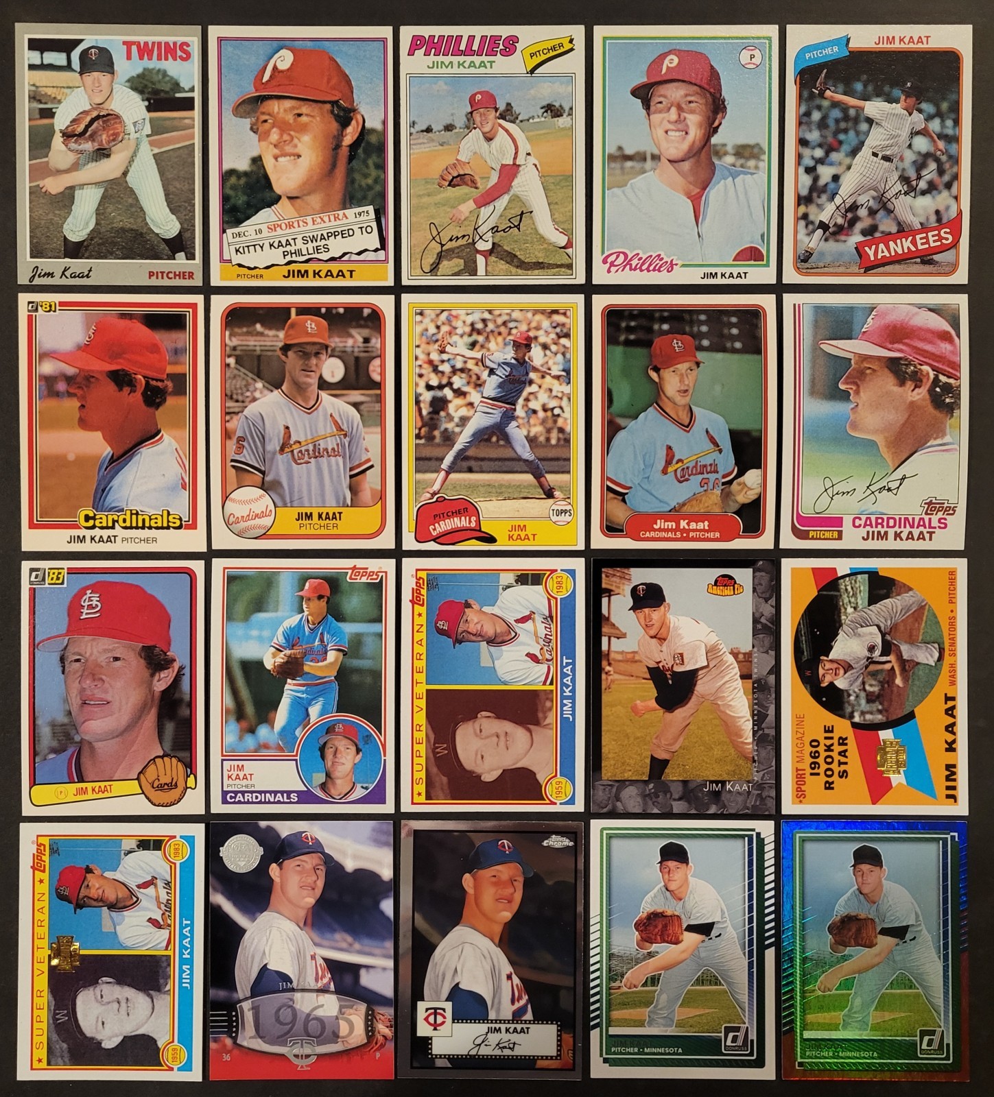 Lot of 20 Different JIM KAAT Baseball Cards HOF 1970-2025 BB8624