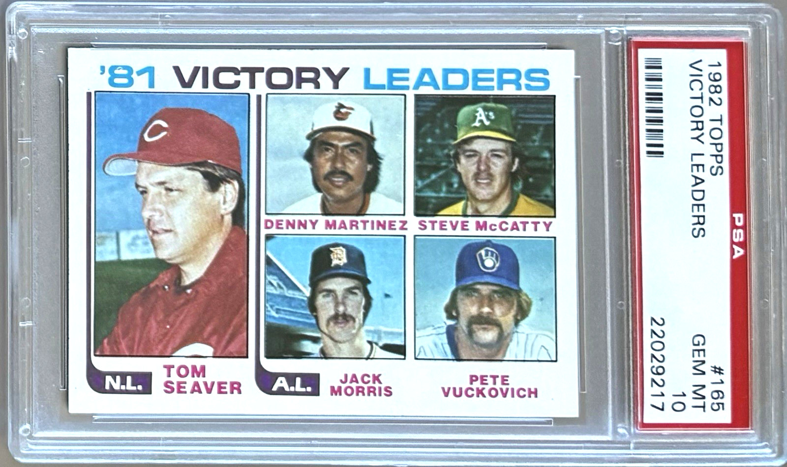 1982 TOPPS #165 TOM SEAVER/JACK MORRIS/D. MARTINEZ PSA 10 GEM MT VICTORY LEADERS