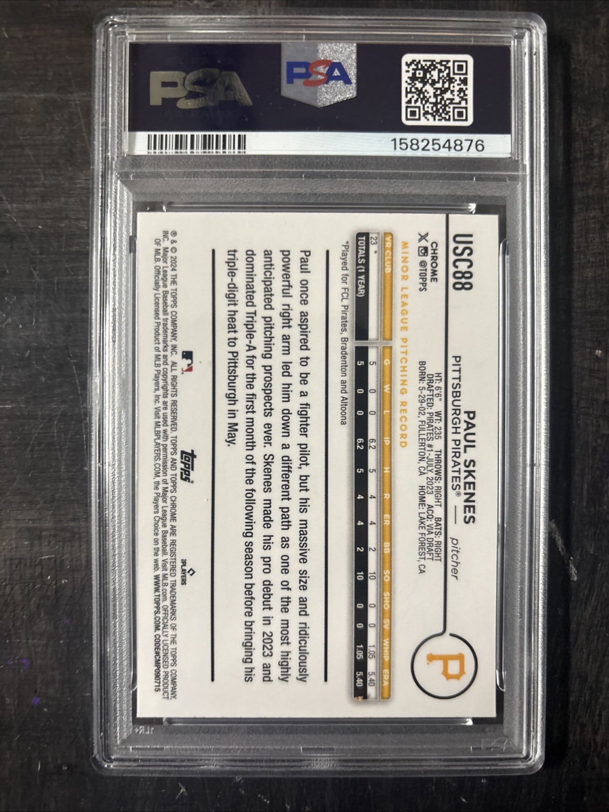 2024 Topps Chrome Update Paul Skenes #USC88 PSA 10 RC Baseball Gem Mint
