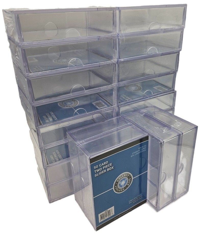 (20 Boxes) CSP 2-Piece Slider Card Storage Box (50 Card Size) Stackable Plastic