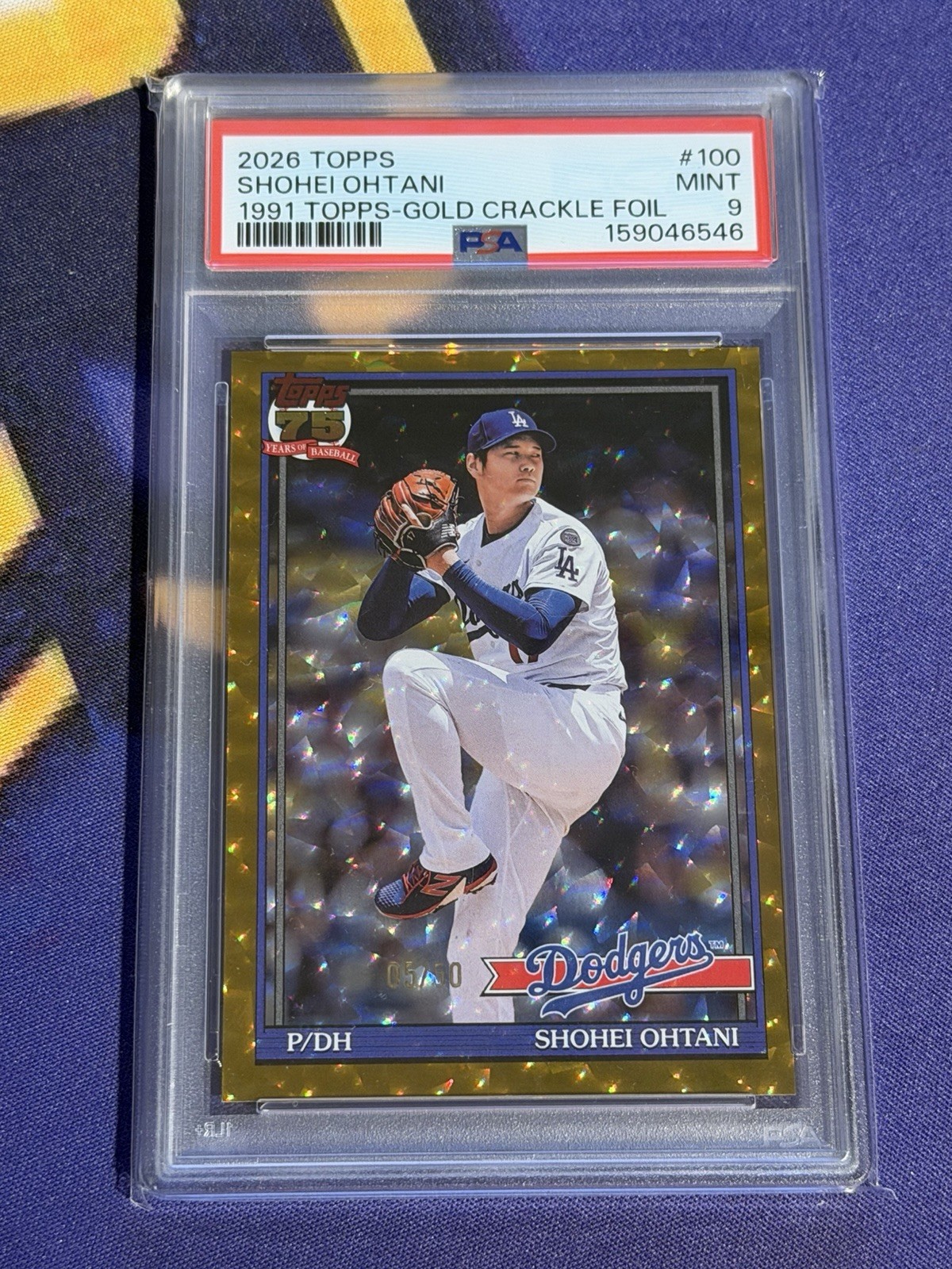 2026 Topps Baseball Shohei Ohtani /50 T91-100 Gold Crackle Foil SSSP POP 1 PSA 9