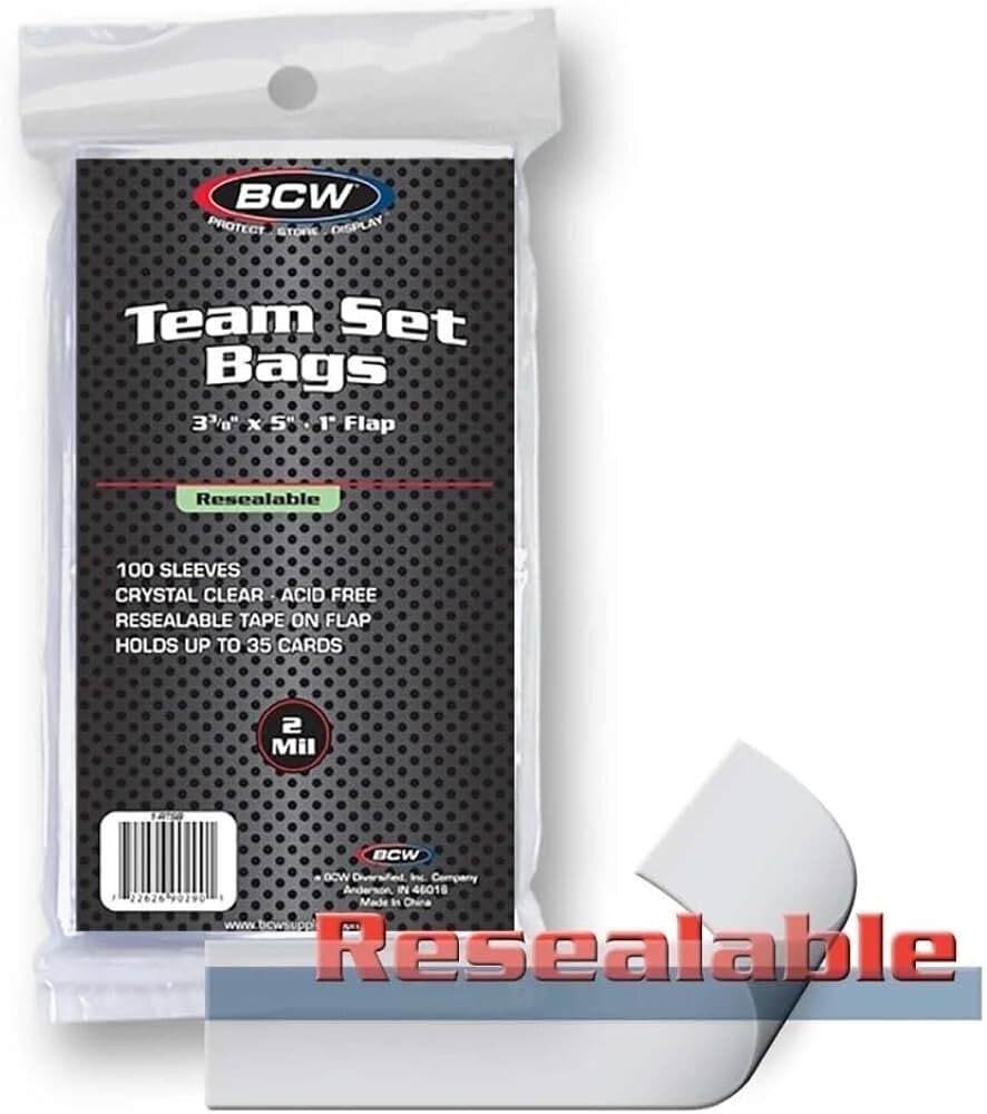 *NEW* BCW 1RTSB Resealable Team Set Bags – 100 Bags – 3 3/8″ x 5″ + 1″ Flap