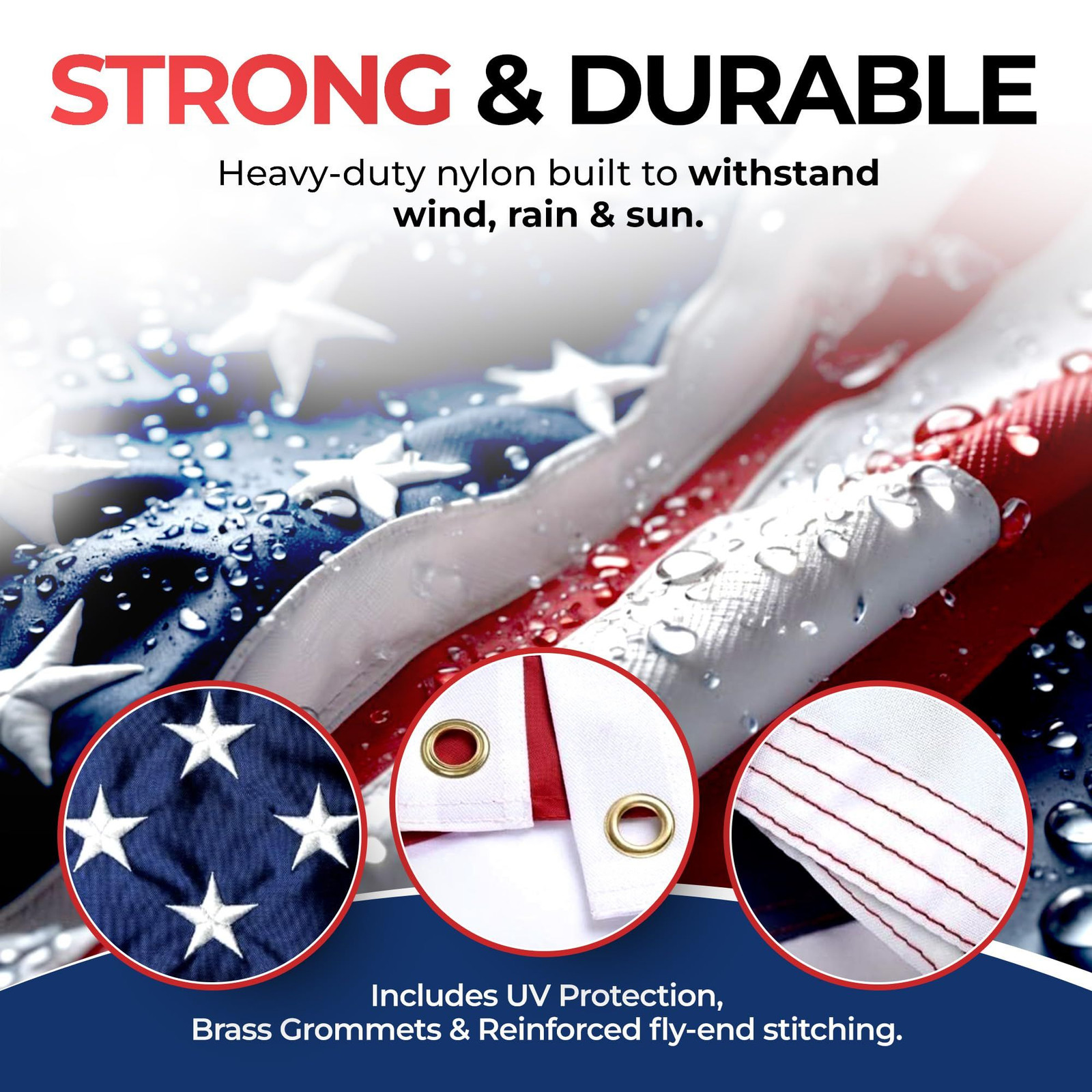 American Flag for Outside Heavy-Duty US 60 inches x 36 inches, 3×5 FT (USA)