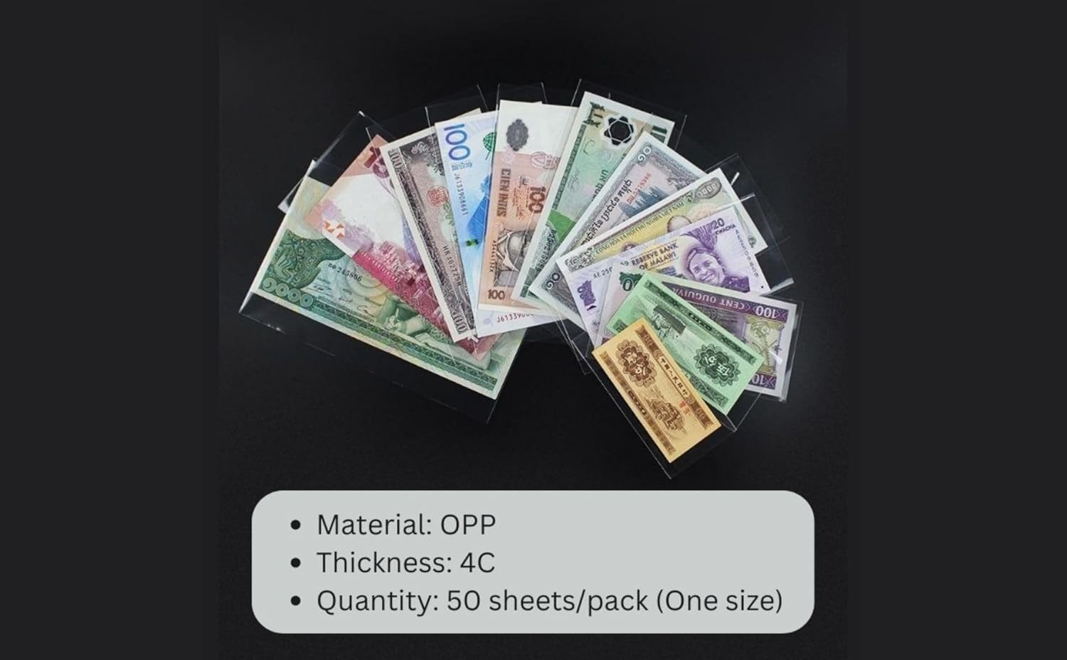50-Pack Size 7 OPP Banknote Protective Sleeves for Safe Preservation