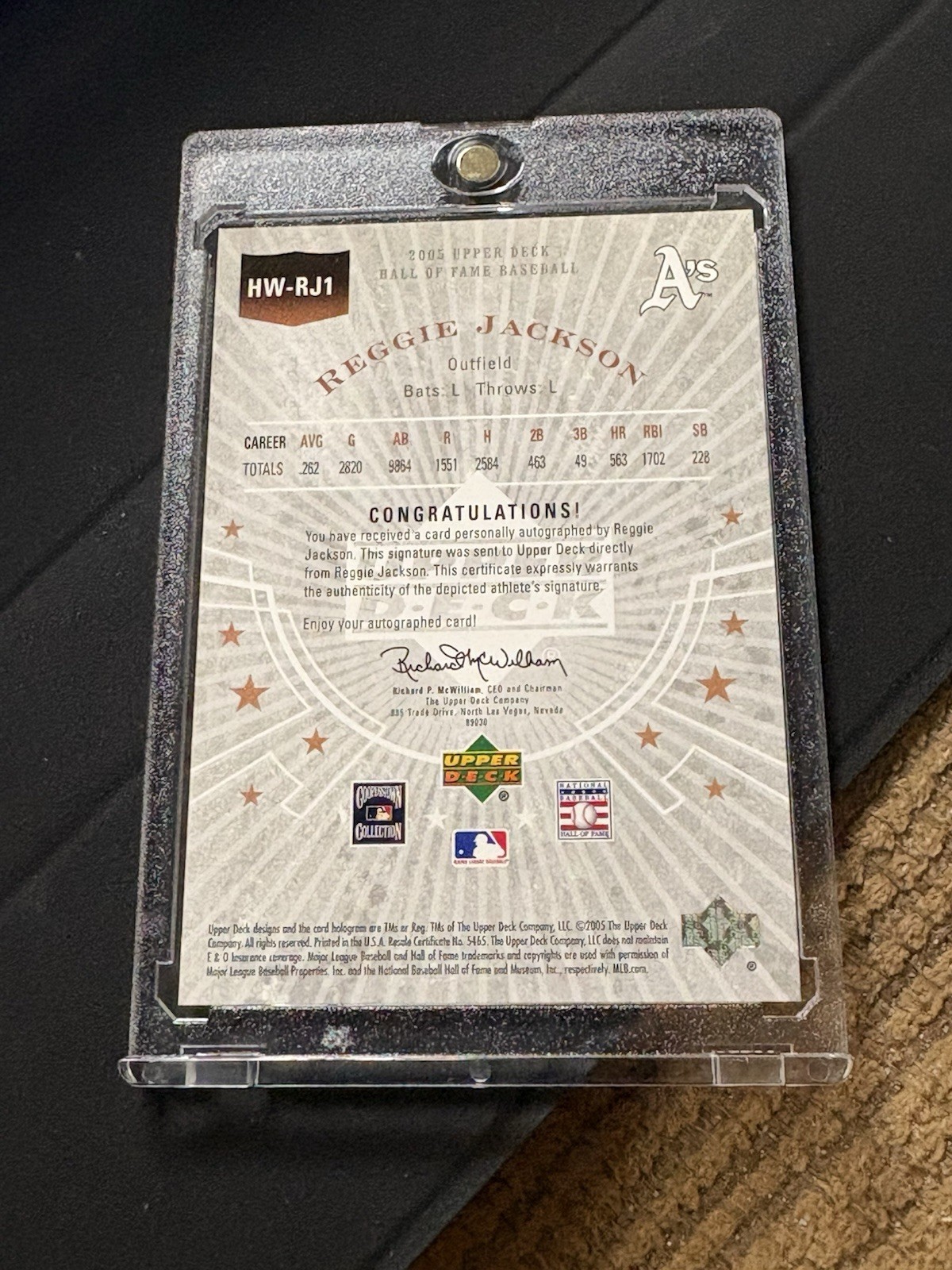 2005 UPPER DECK HALL WORTHY REGGIE JACKSON AUTO SIGNED /25 OAKLAND ATHLETICS
