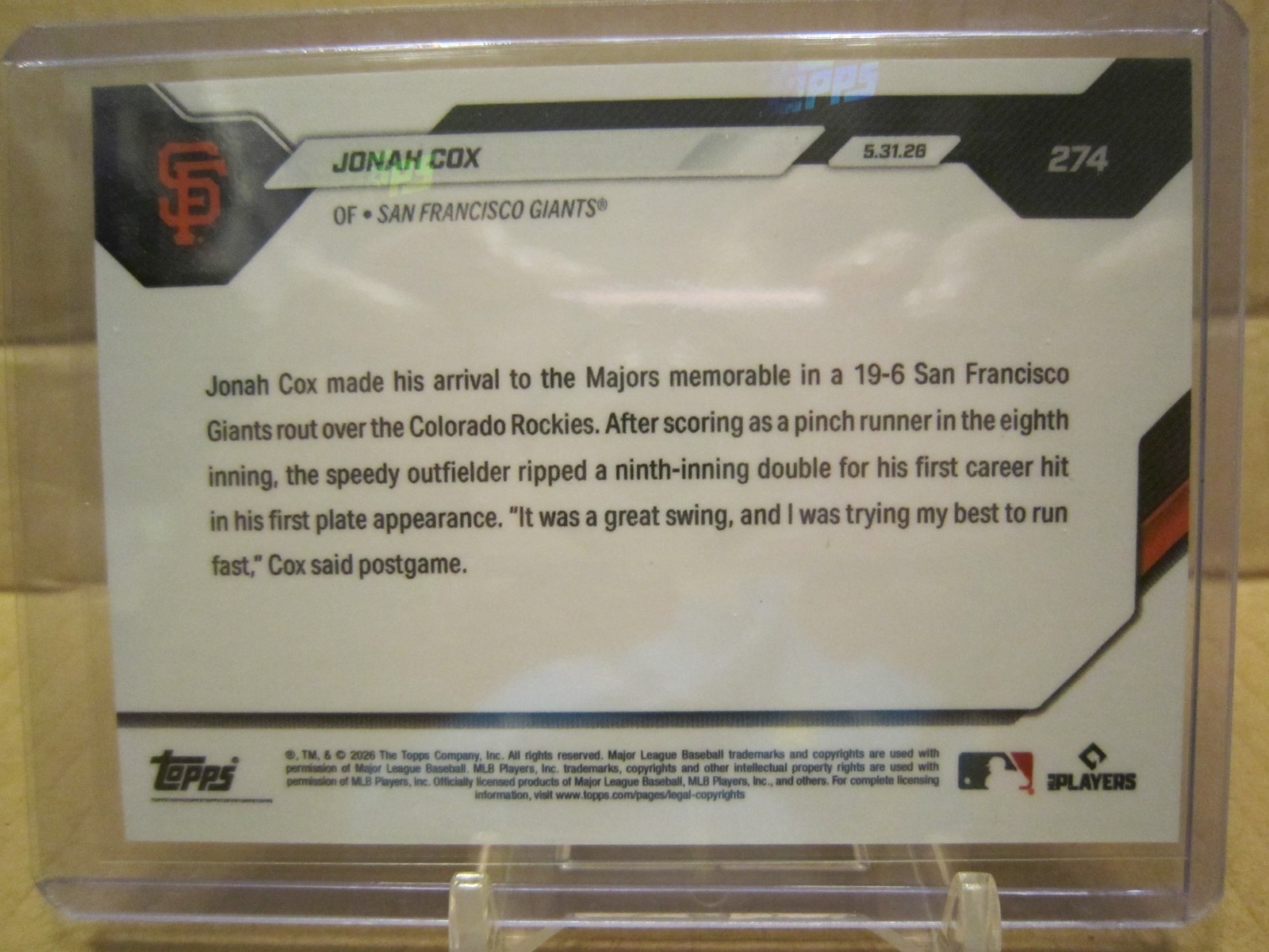 Jonah Cox 2026 Topps Now #274 Base Call Up